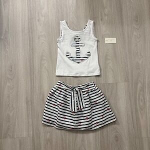 Max Studio Kids set Girl Nautical Anchor Stripe Tank Top Skirt Set Size 5-6